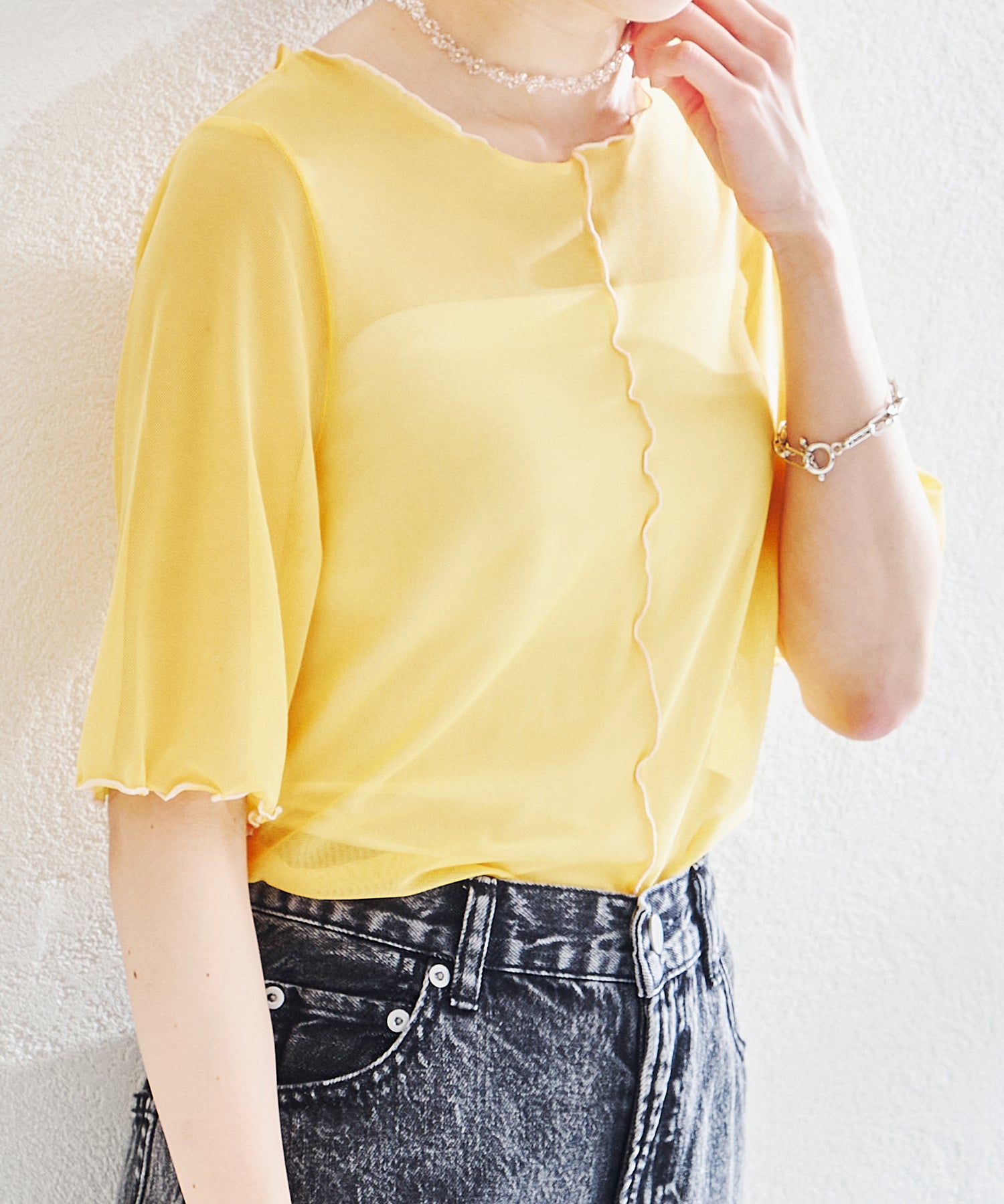 5分袖カラーシアーメッシュトップス/AC1429 – ORIENTALTRAFFIC