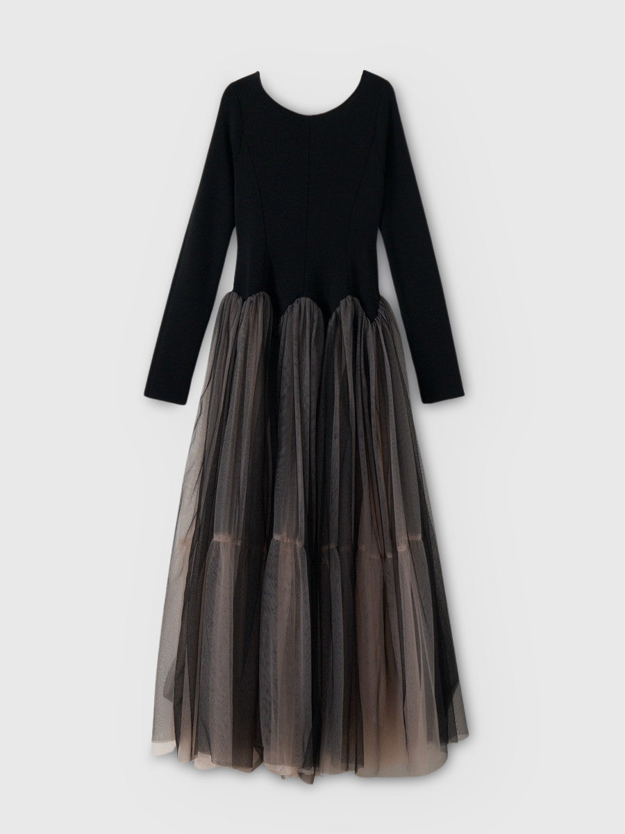 カーブシルエットニットコンビチュールフレアワンピース