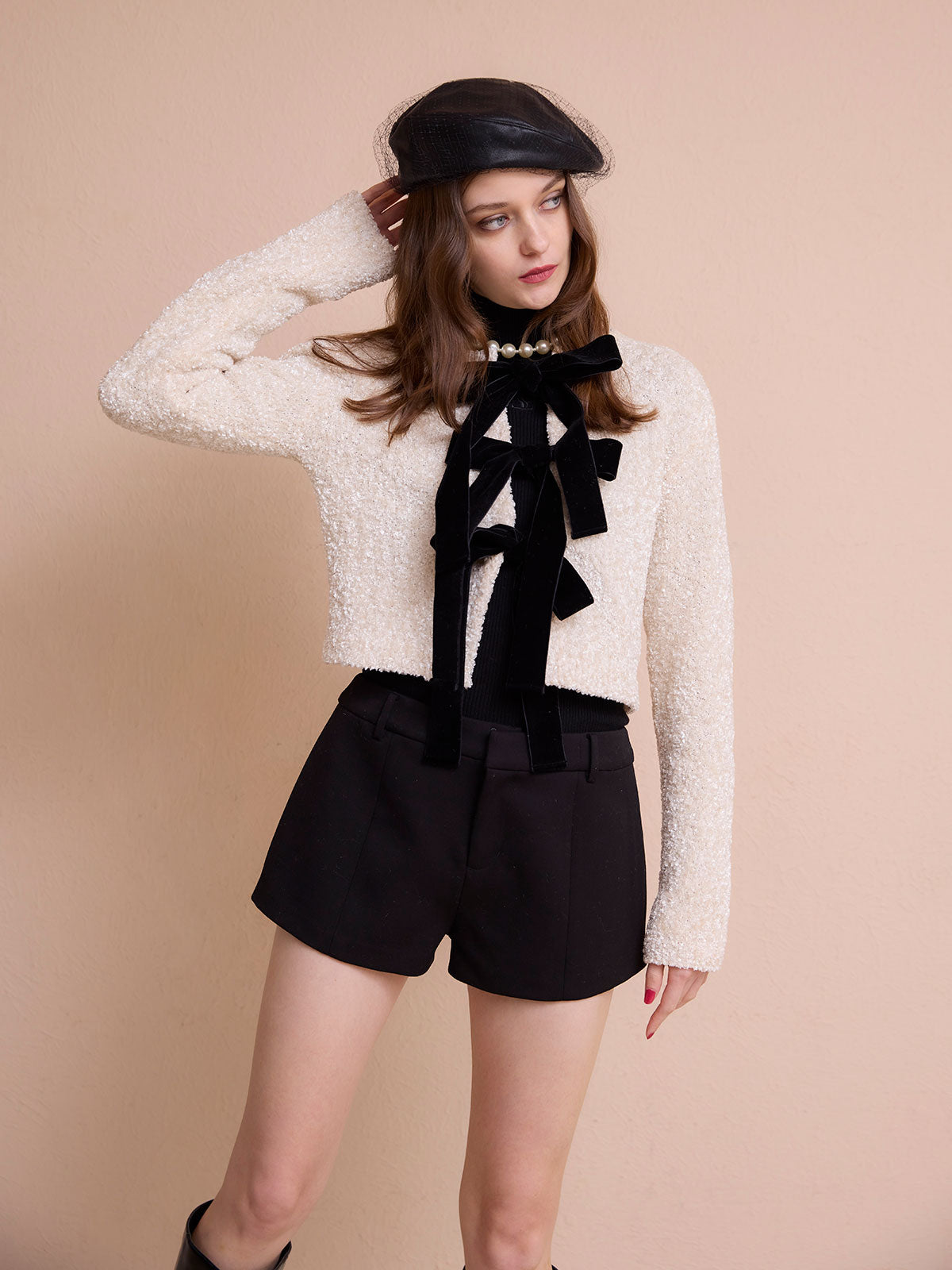 フロントリボンニットトップス