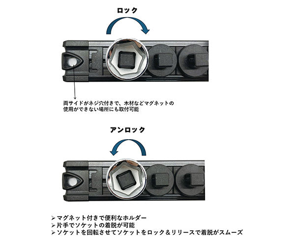 シグネット スピンロックソケットレール 1/2SQ 13PC ブラック (68267
