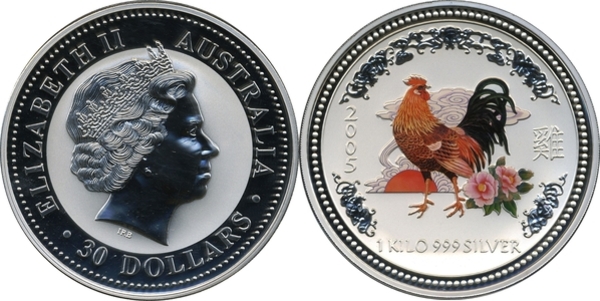 1 キロ 999 SILVER 2005年鶏干支 銀貨1000g 造幣局 1 キロ 999 SILVER