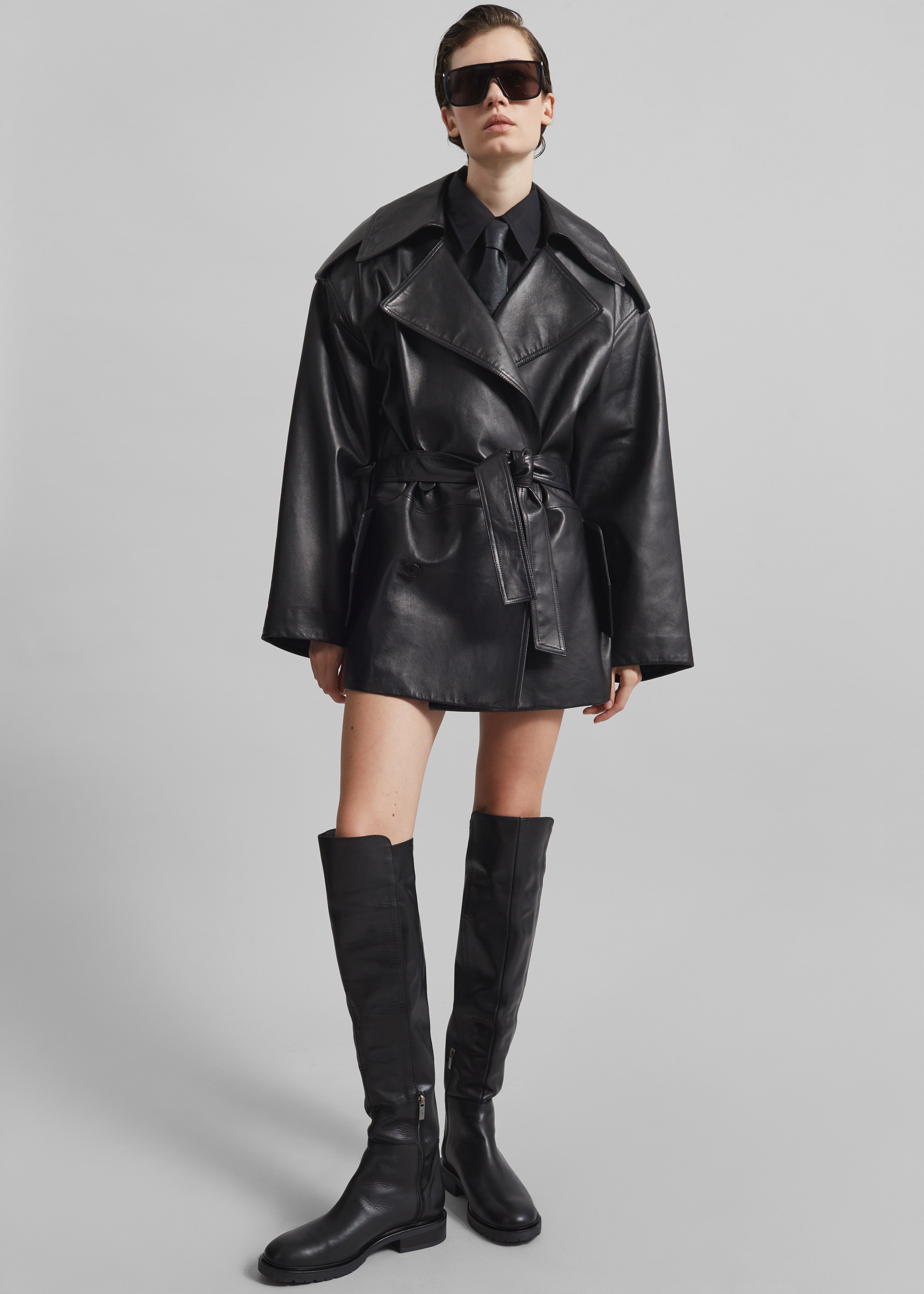 Zurich Oversized Faux Leather Short Trench - Black – The Frankie