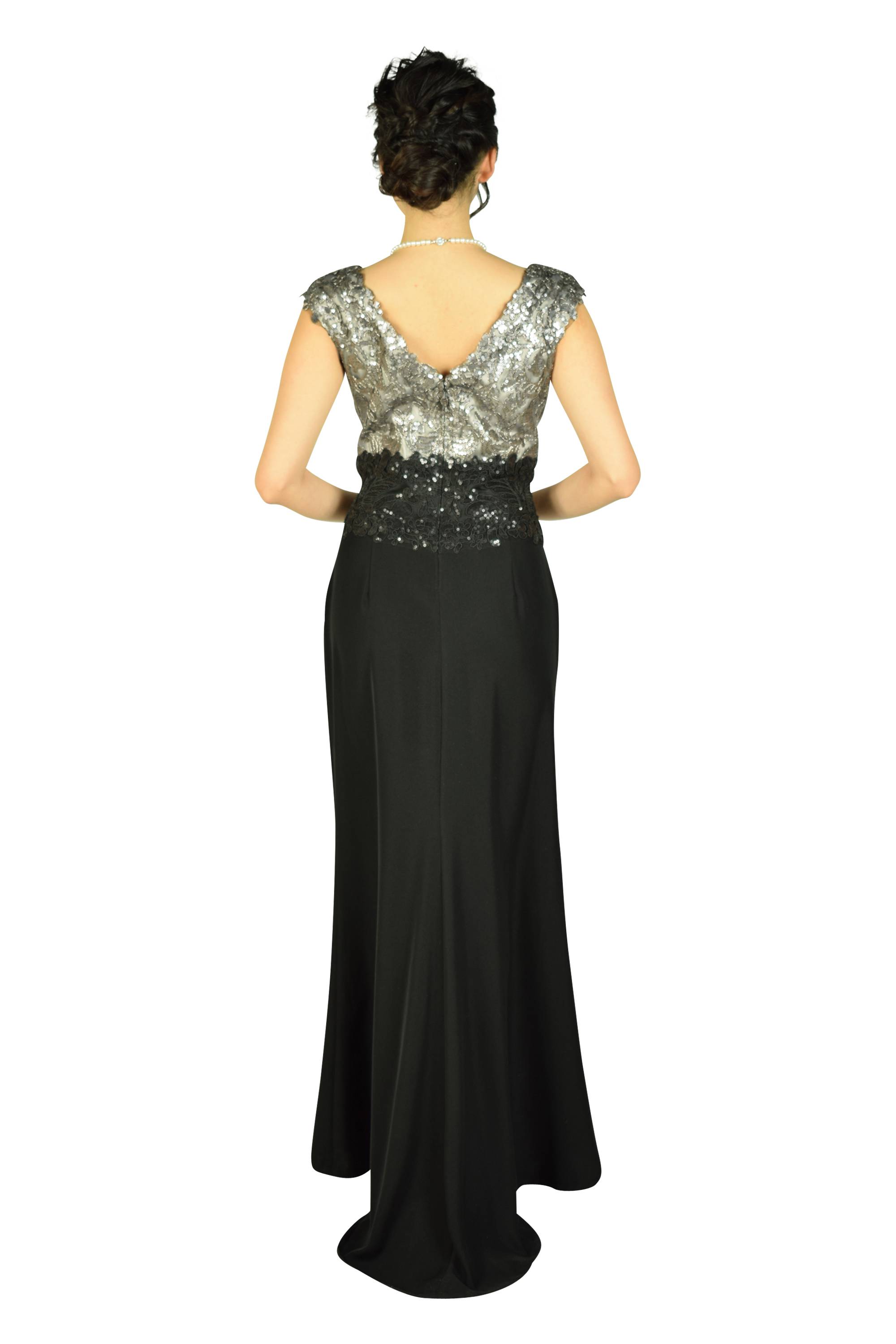 Tadashi Shoji Vネックエレガントイブニングロングドレス (L) を