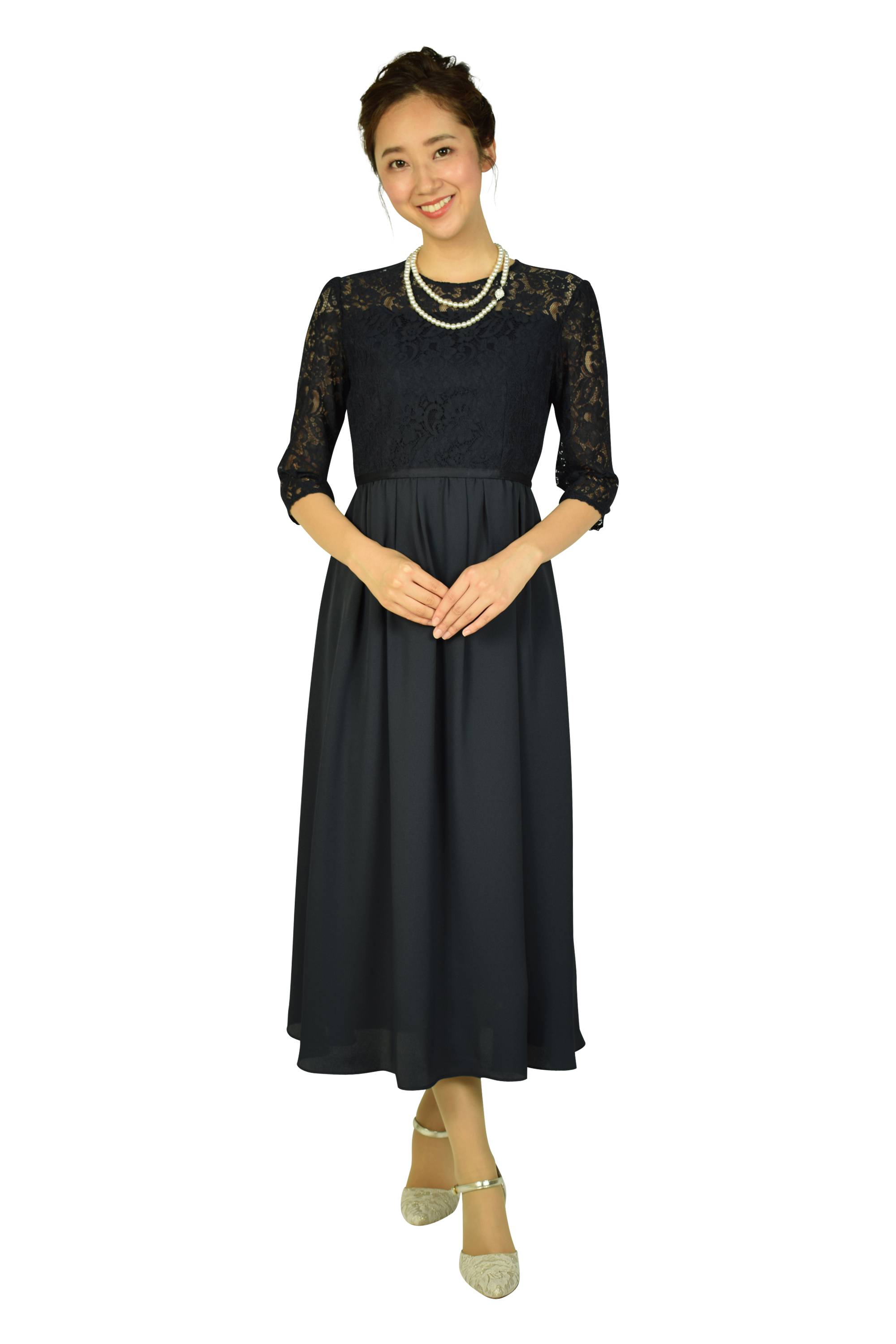 anySiS トップスレースミディネイビードレス (LL) をレンタル - 結婚式