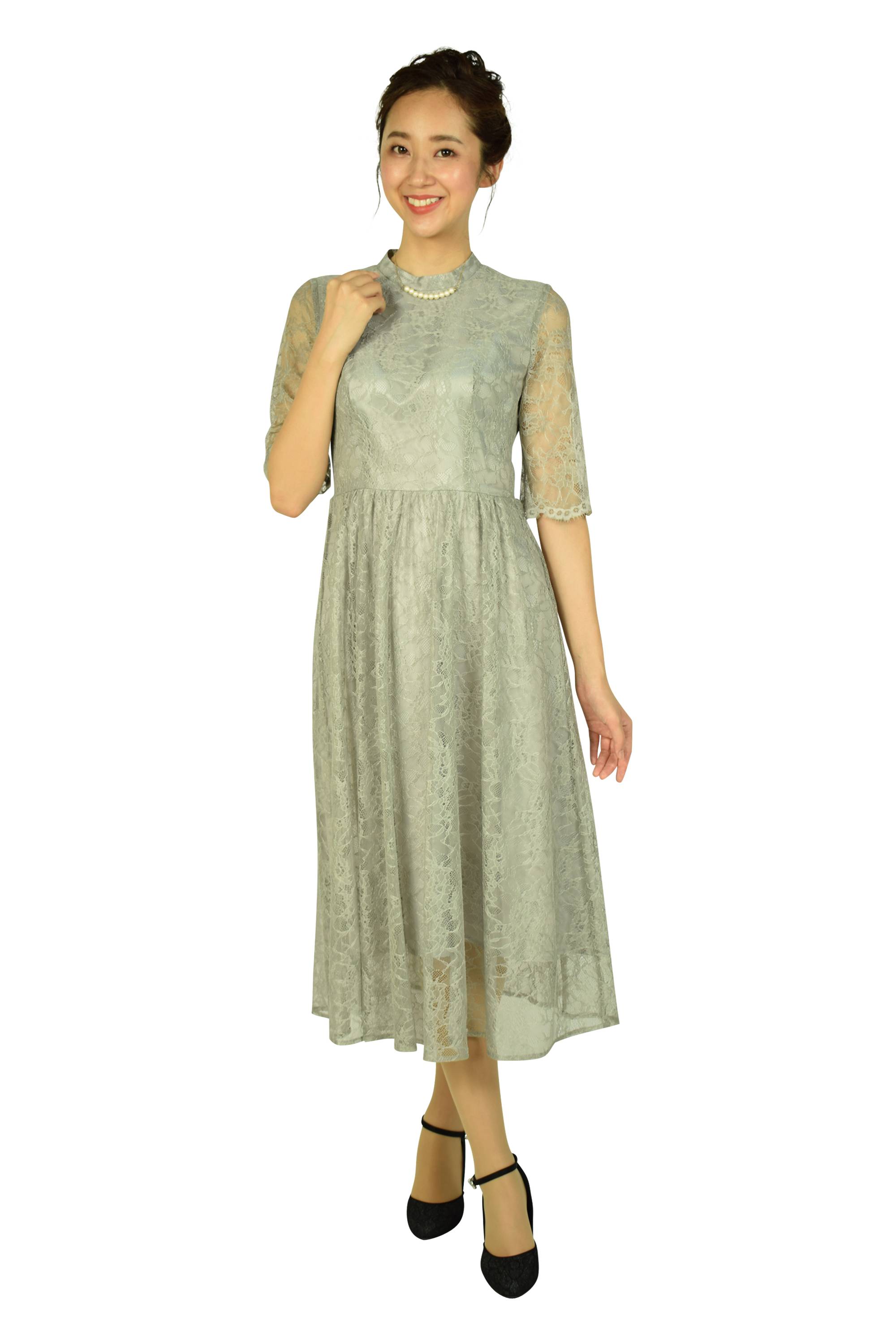 AIMER 総レースミディ丈スモーキーグリーンドレス (S) をレンタル