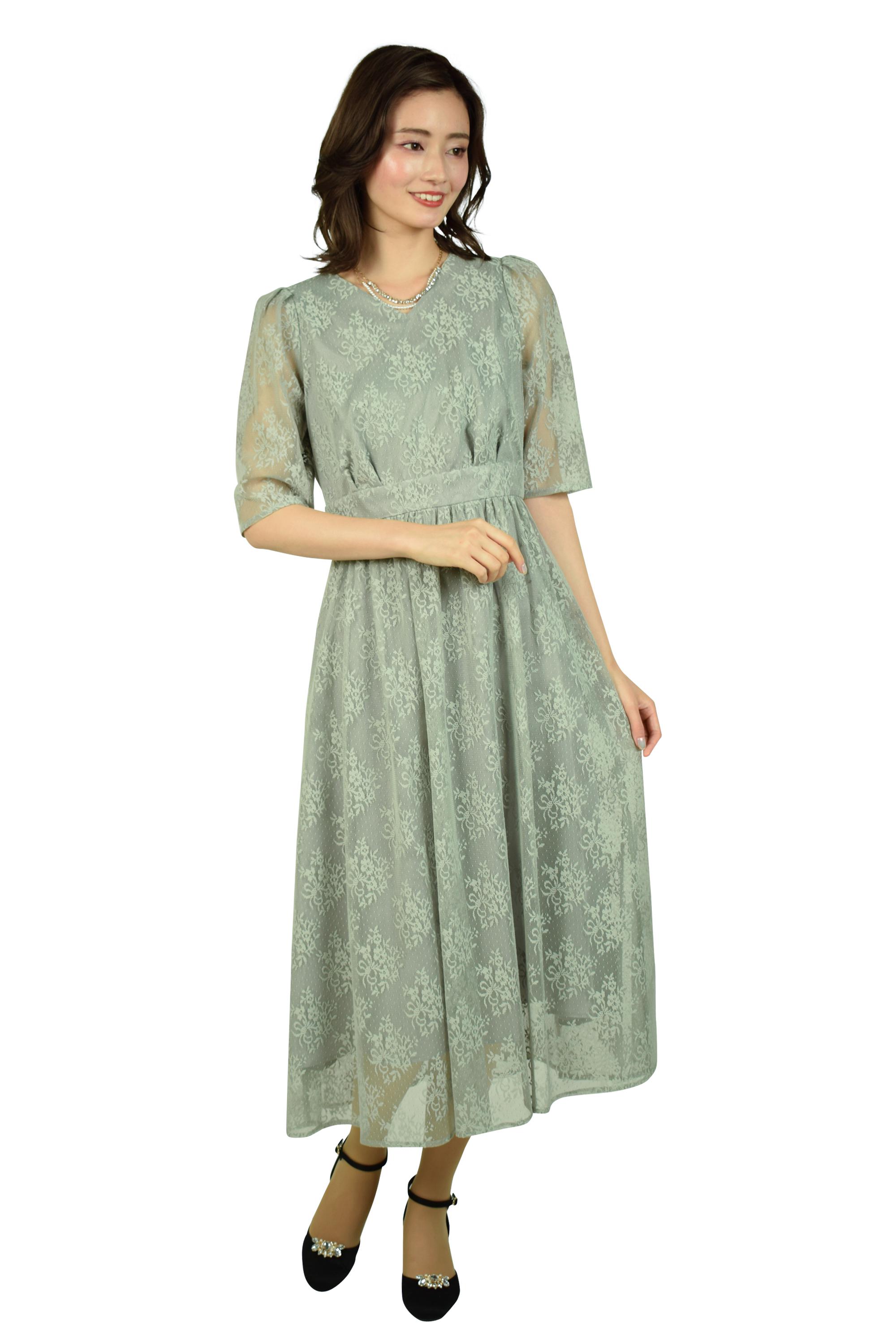 AIMER 総レーススモーキーグリーンドレス (S) をレンタル - 結婚式