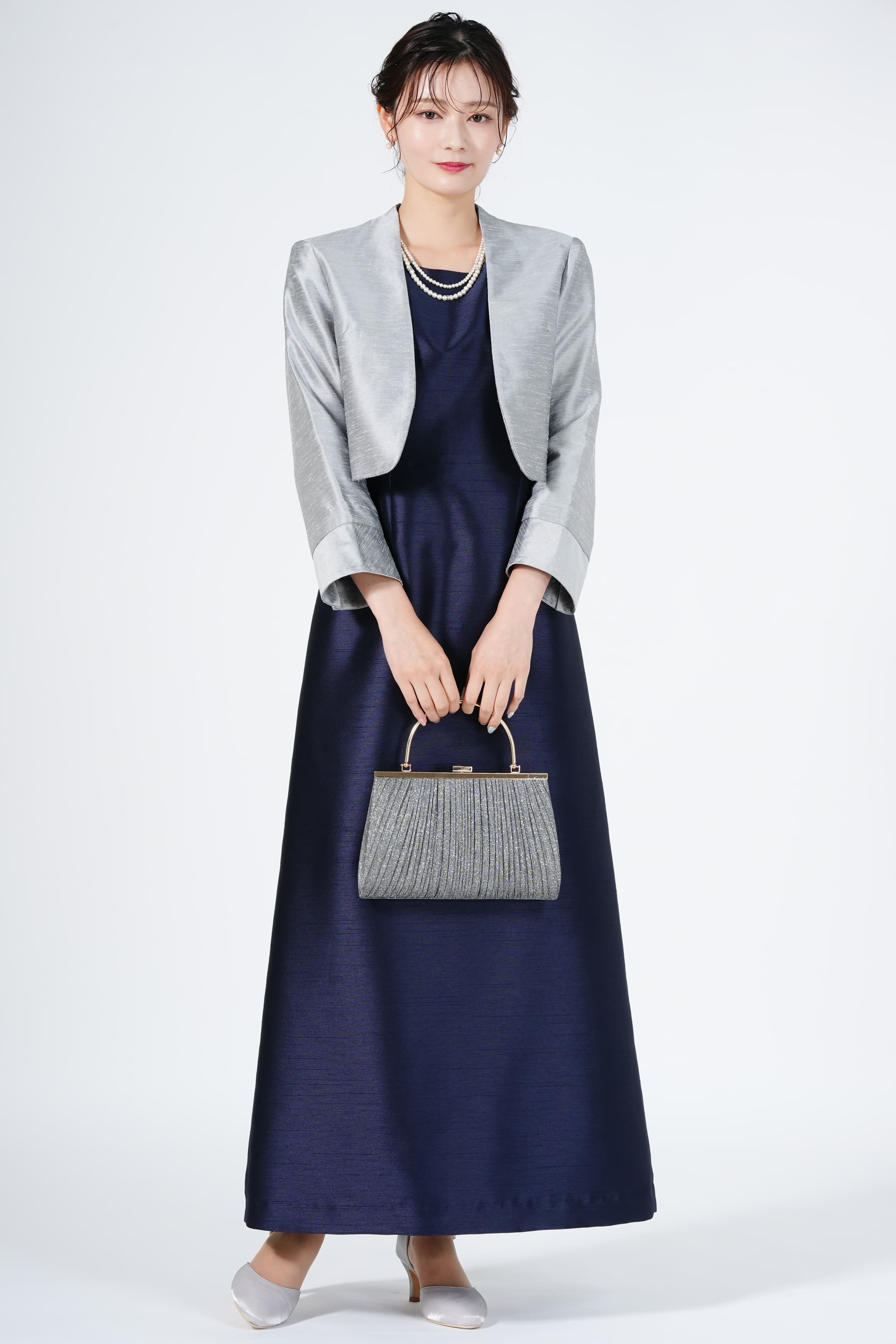 SOIR DOLCE 東京ソワール 上質プレミアム光沢ネイビーロングドレス (L