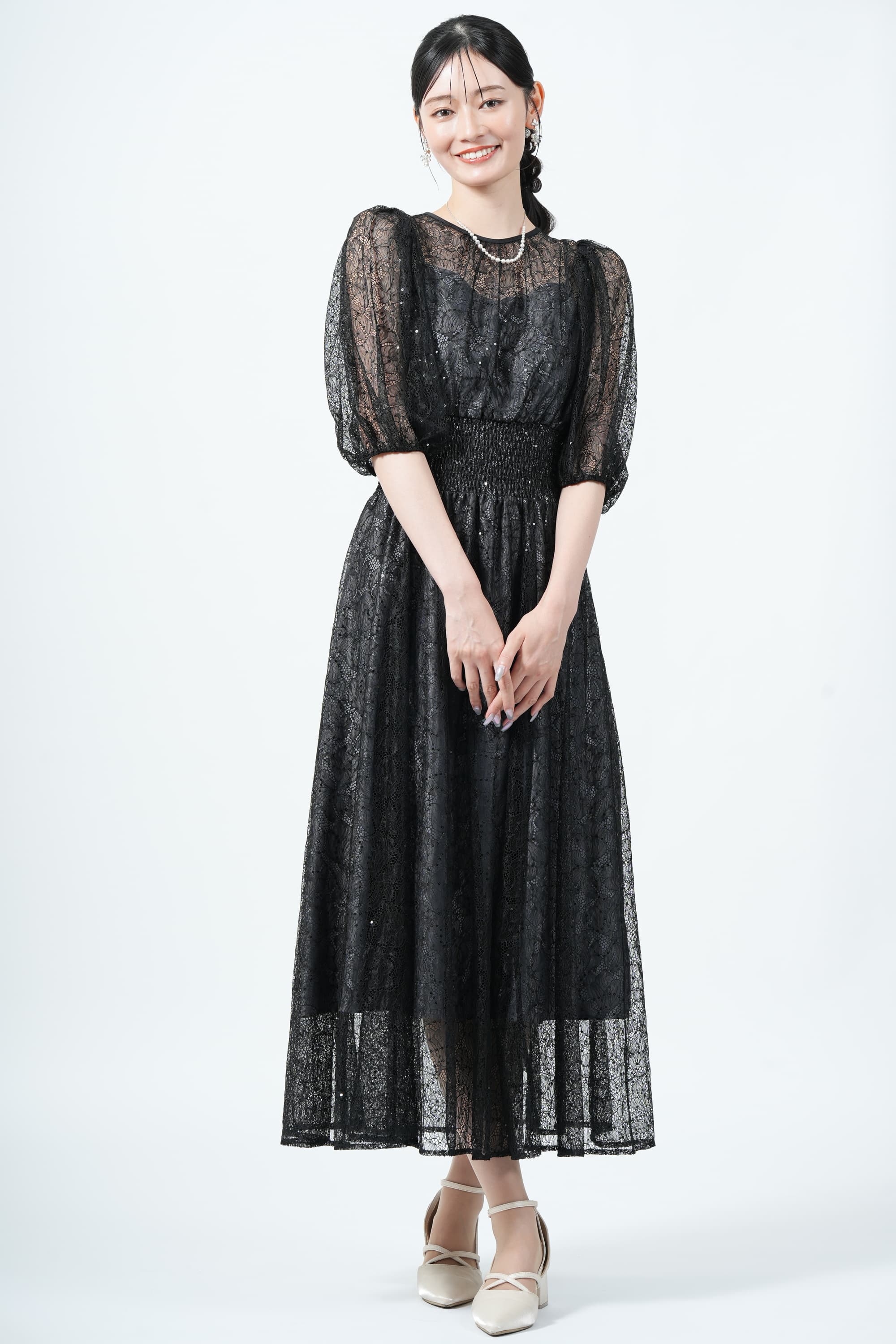 JILLSTUART スパンコール混レースブラックドレス (M) をレンタル