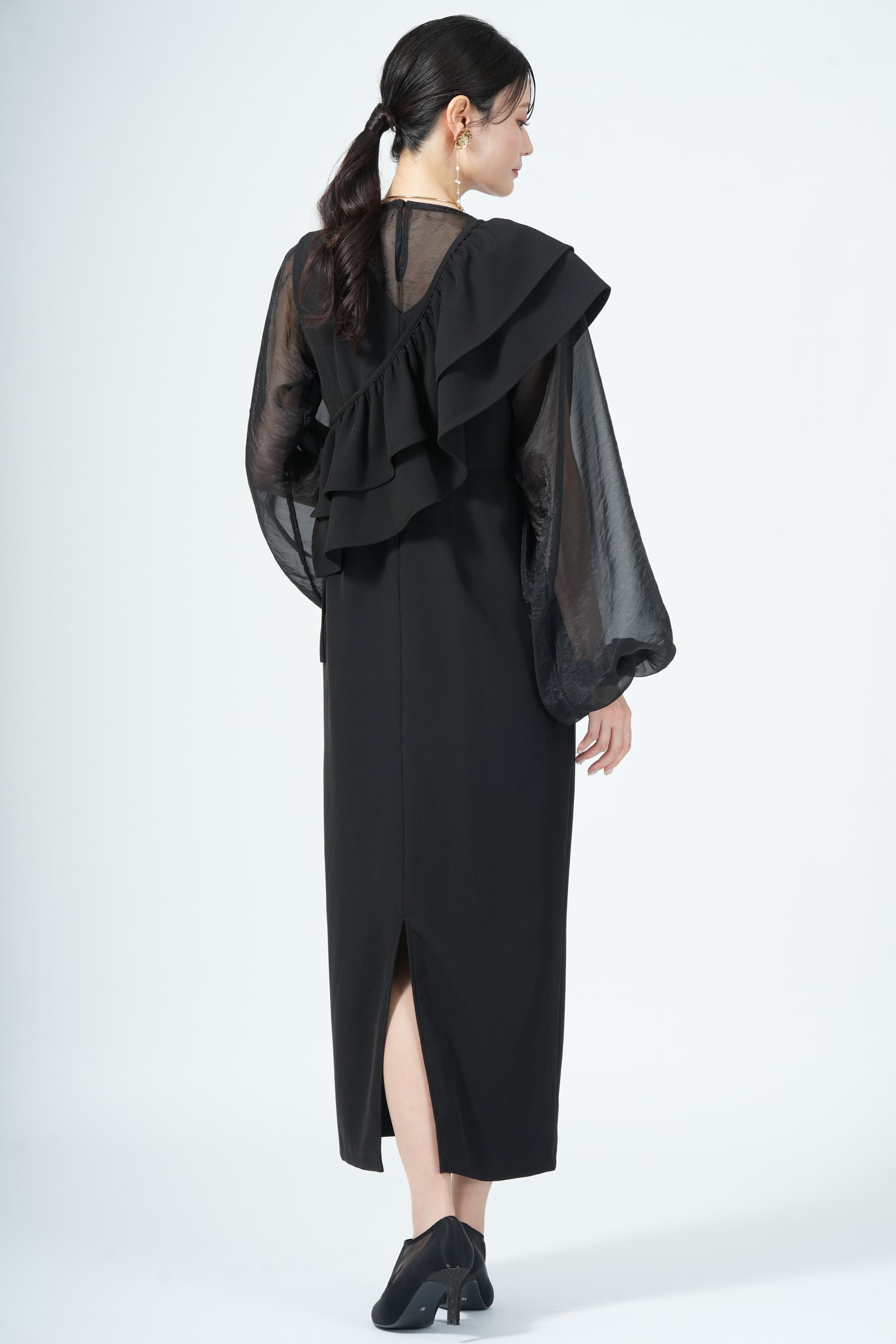 CAPRICIEUX LE'MAGE 付けフリル×ジャンスカブラックドレス (S) を