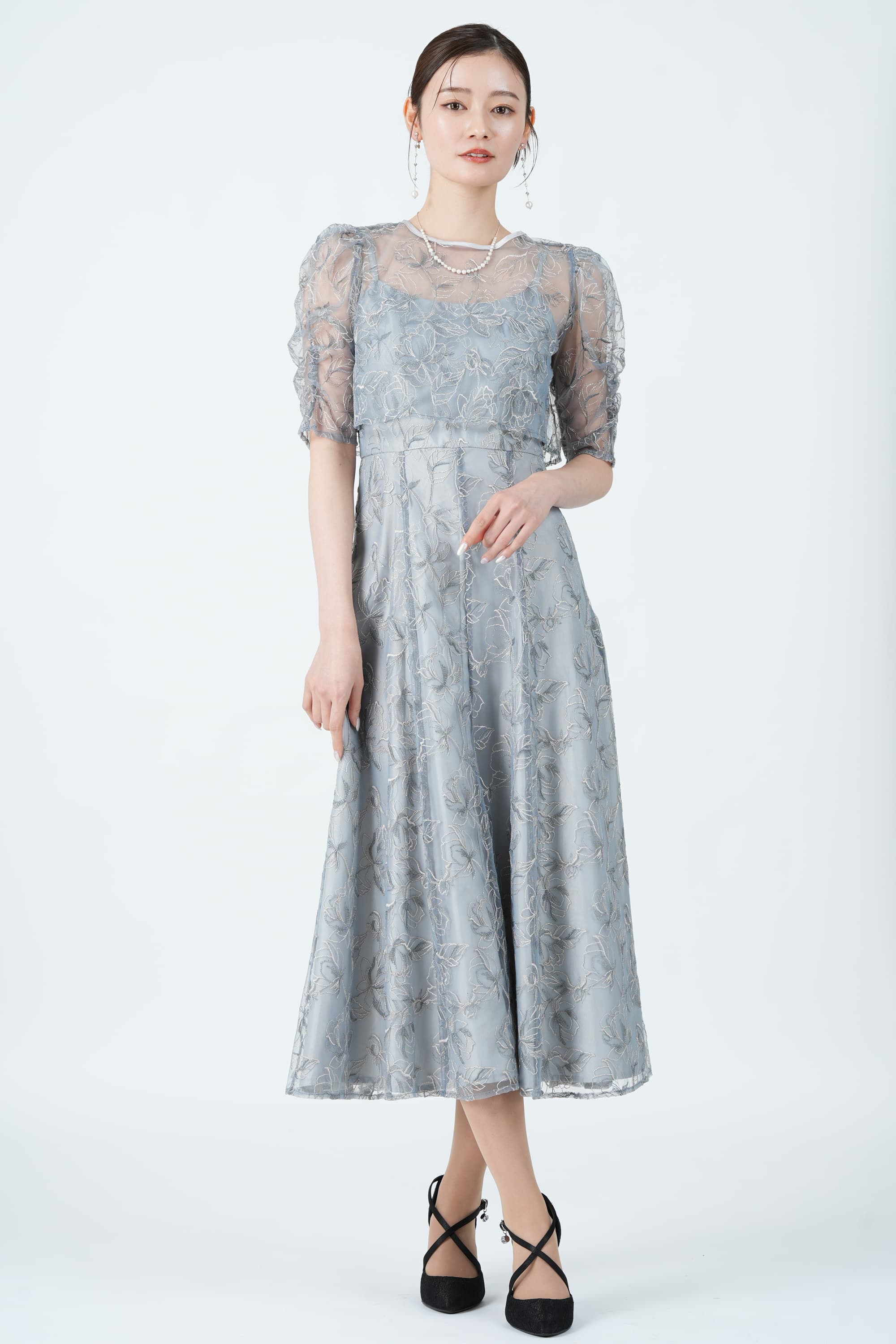 fitmore 刺繍ダブルカラーレイヤードロングフリーブトップス