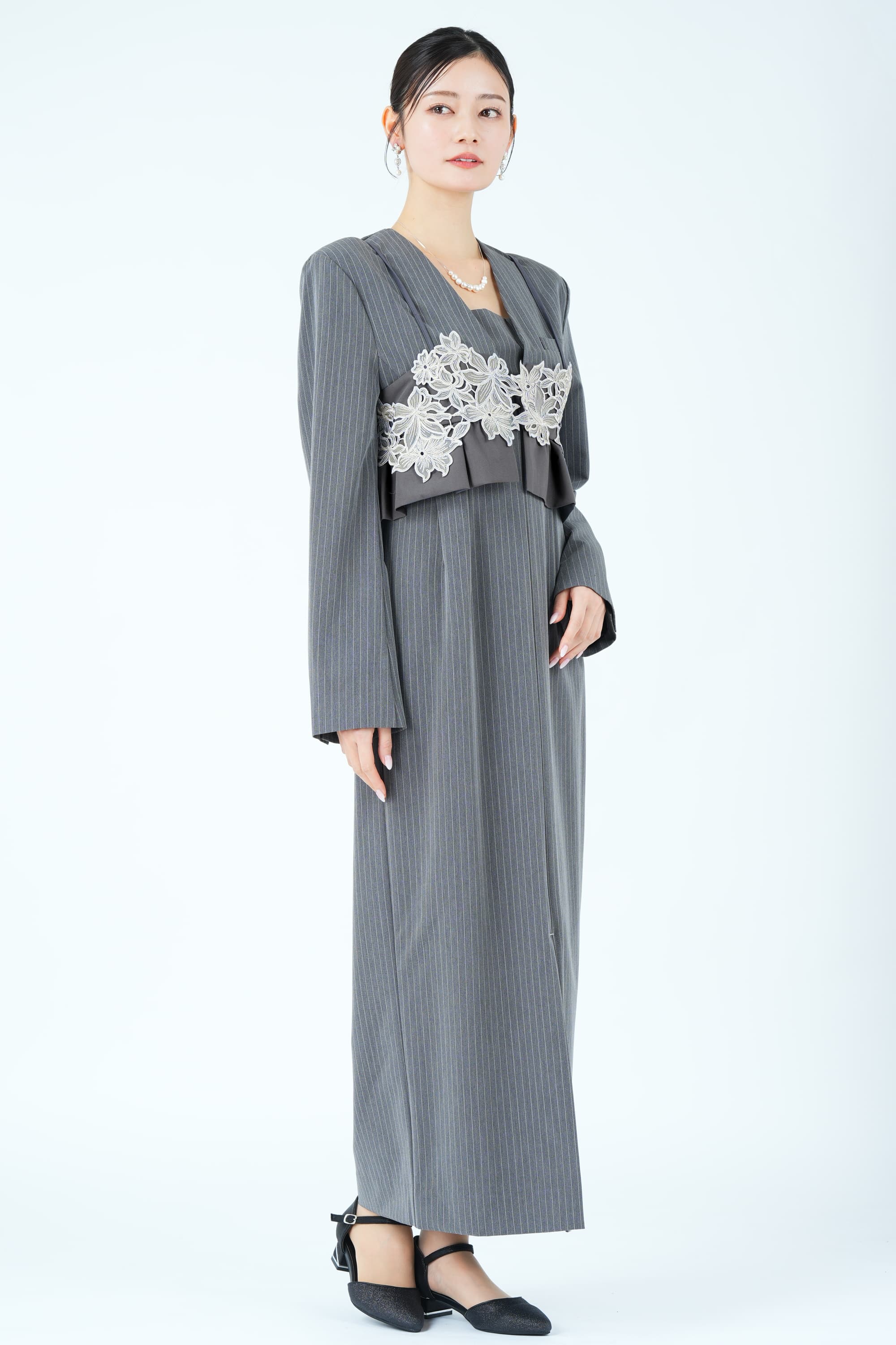 ANDRESD 刺繍ビスチェ×テーラードピンストライプグレードレス (S) を