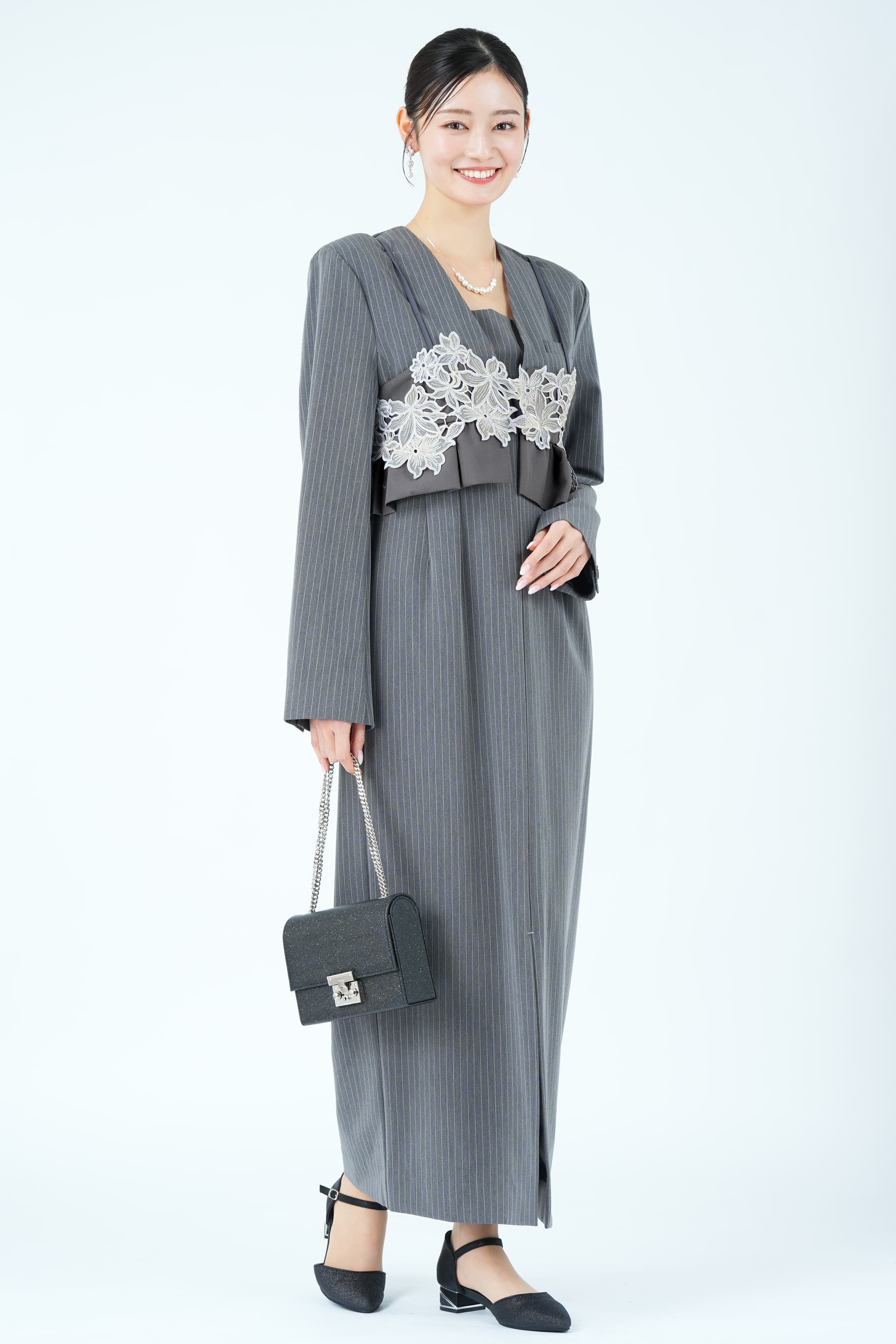 ANDRESD 刺繍ビスチェ×テーラードピンストライプグレードレス (S) を