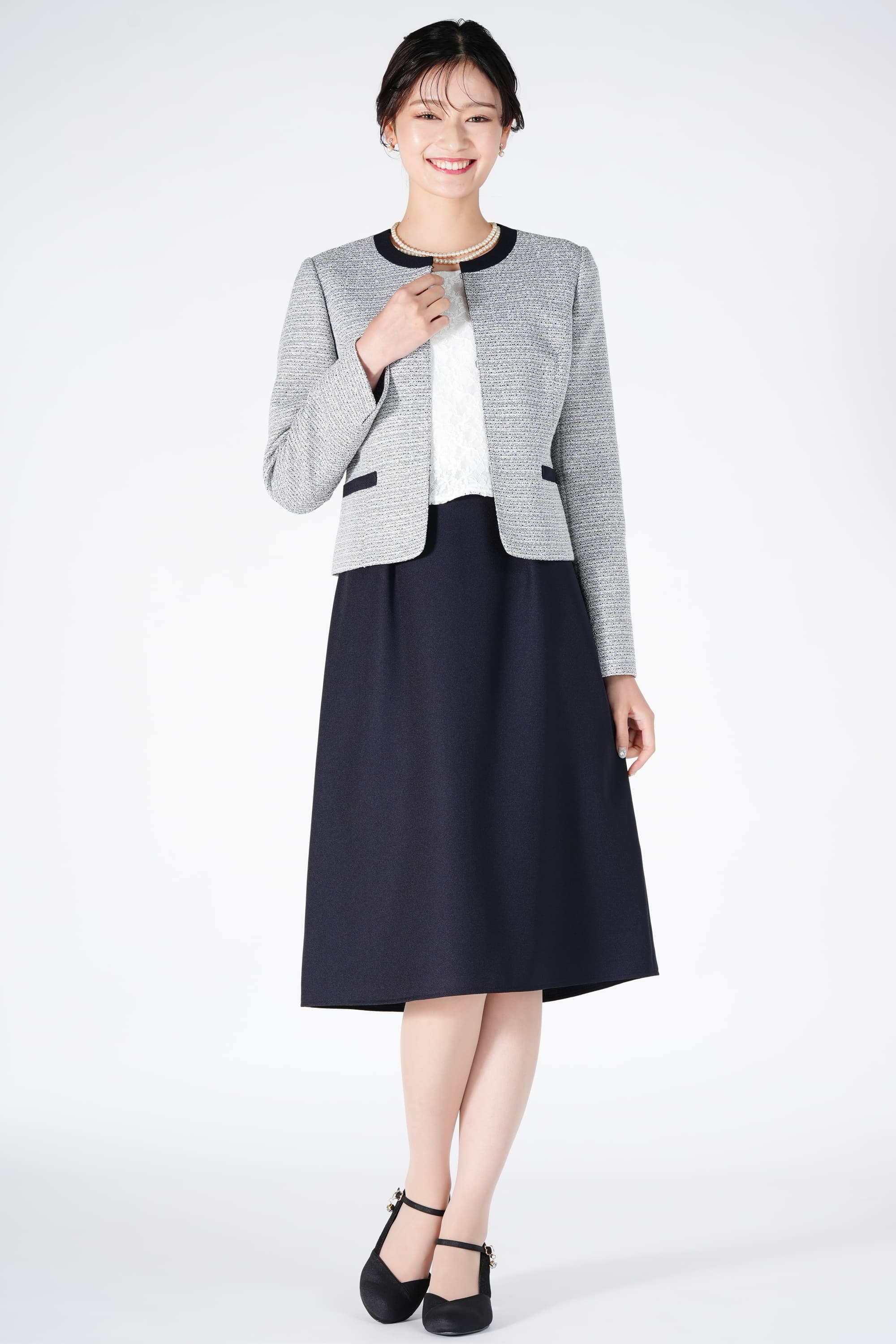 RIFANNE 東京ソワール ミックスツイード×セパレート風ネイビー