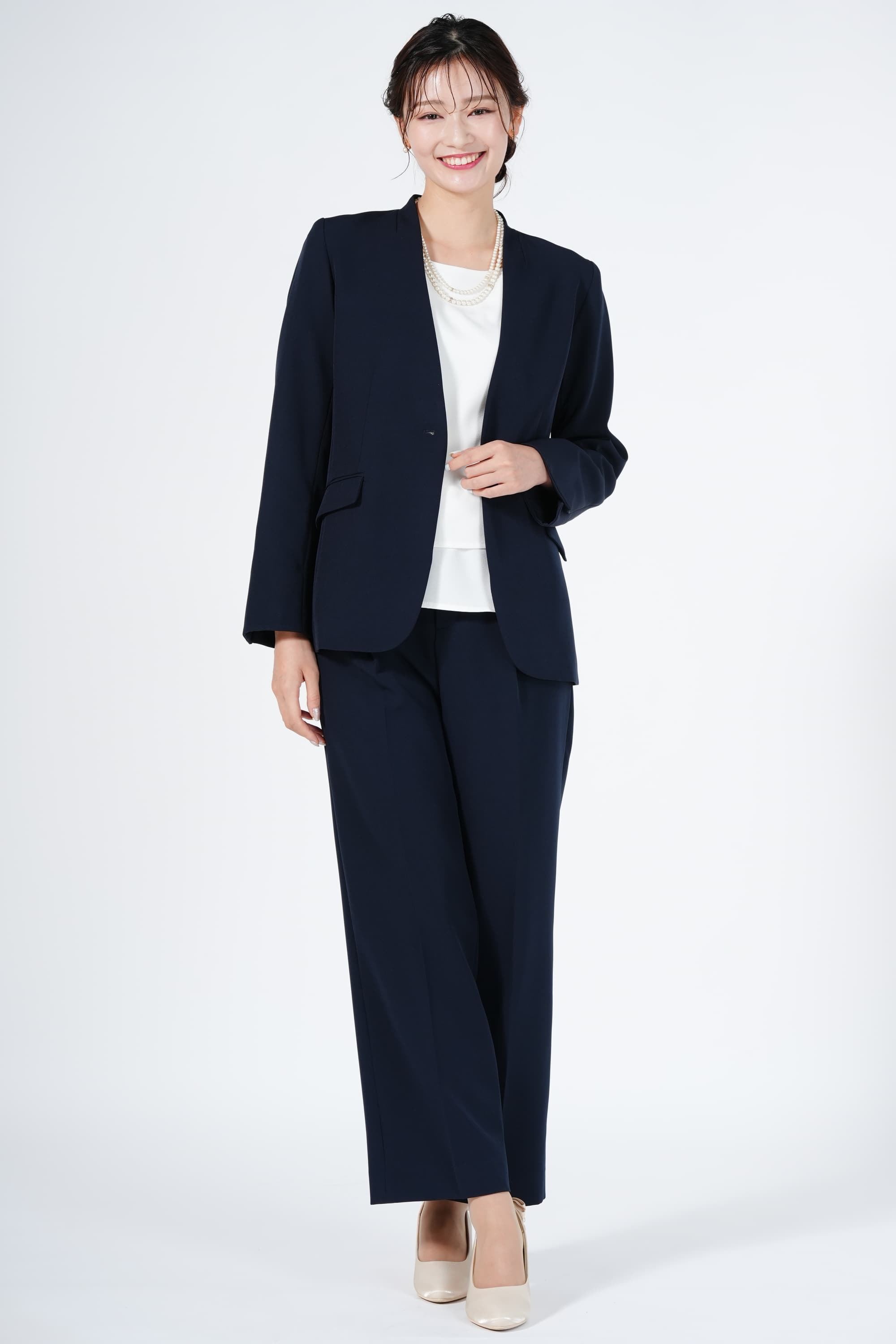 THE SHOP TK メタル釦ジャケットネイビーパンツスーツセット (S) を