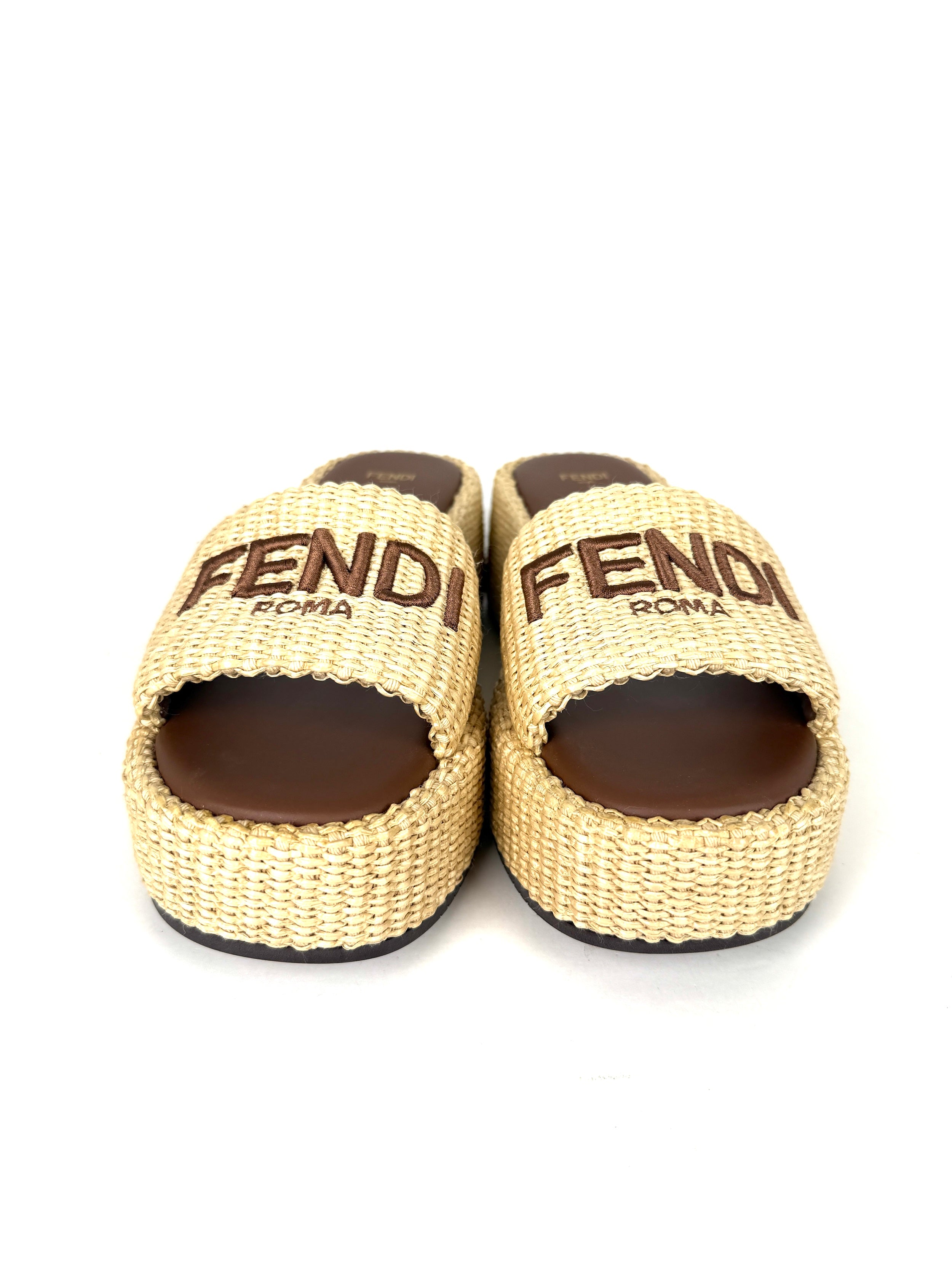 FENDI Raffia Sunshine Platform Slide Sandals 39 9 – Fashion Reloved