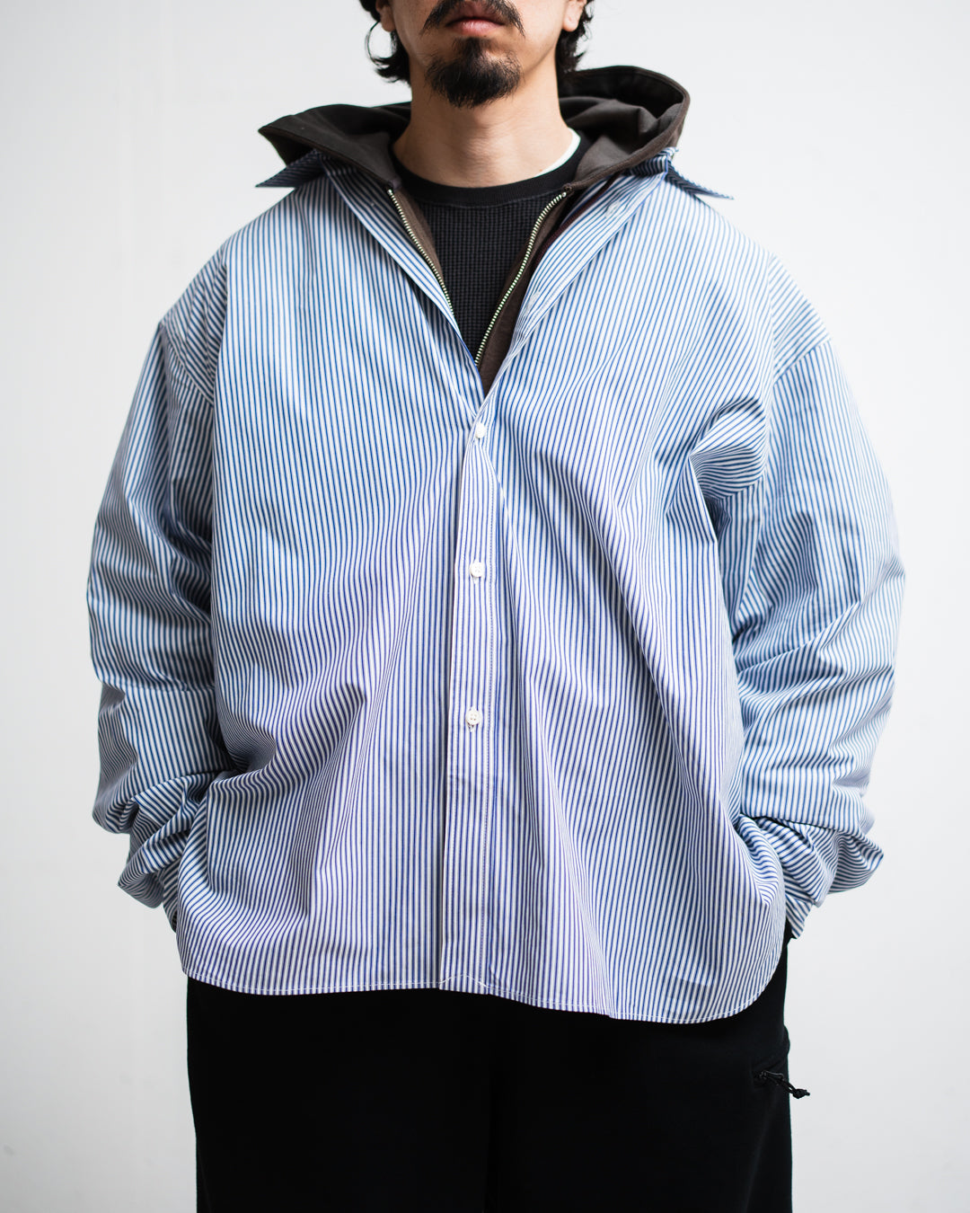 通販] Sillage (シアージ)wide shirt high count navy stripe 商品