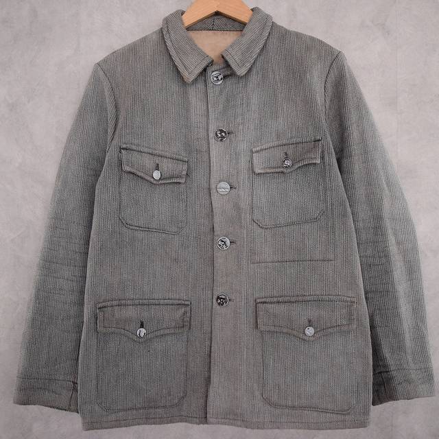 40's FRANCE 動物ボタン ストライプ柄 Hunting Jacket 40年代 フランス