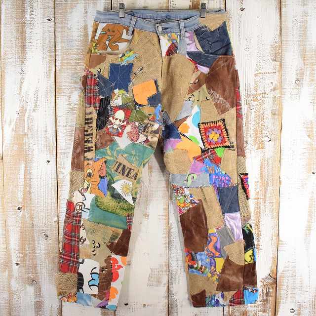リメイク ディズニー パンツ ヴィンテージ ミッキー パッチワーク