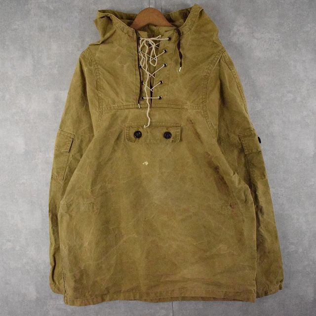 コットン レースアップ プルオーバーパーカー キャメル｜ヴィテージ