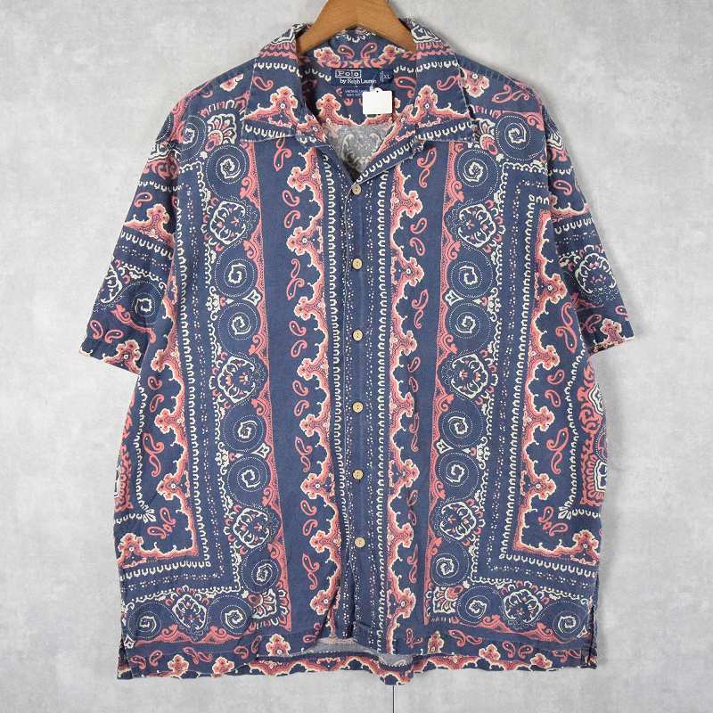 90年代 90s 開襟 ポロラルフローレン 半袖 総柄 アロハシャツ