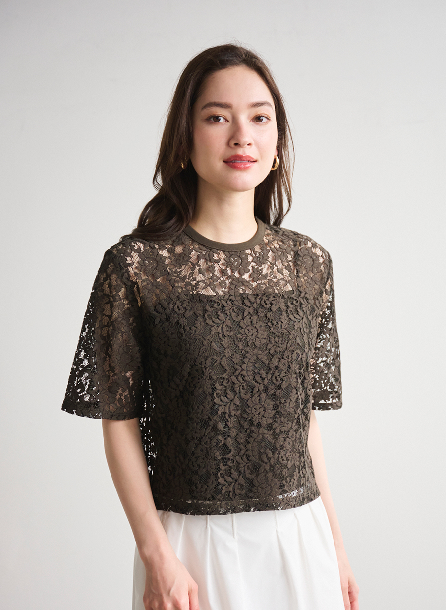 EC限定色/佐藤佳菜子さんコラボ】クロップドレースブラウス｜LOUNIE