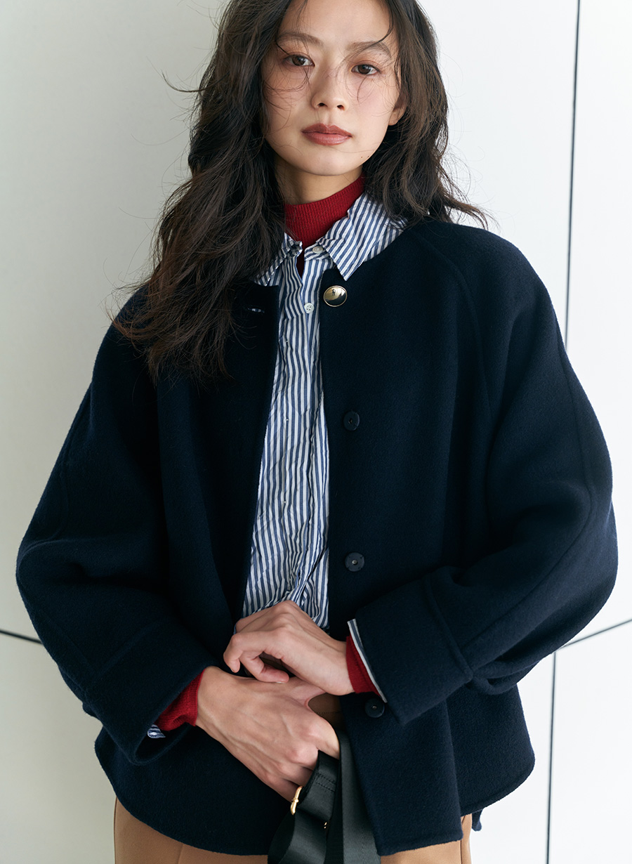 super 100's＞リバーノーカラーショートコート｜LOUNIE（ルーニィ