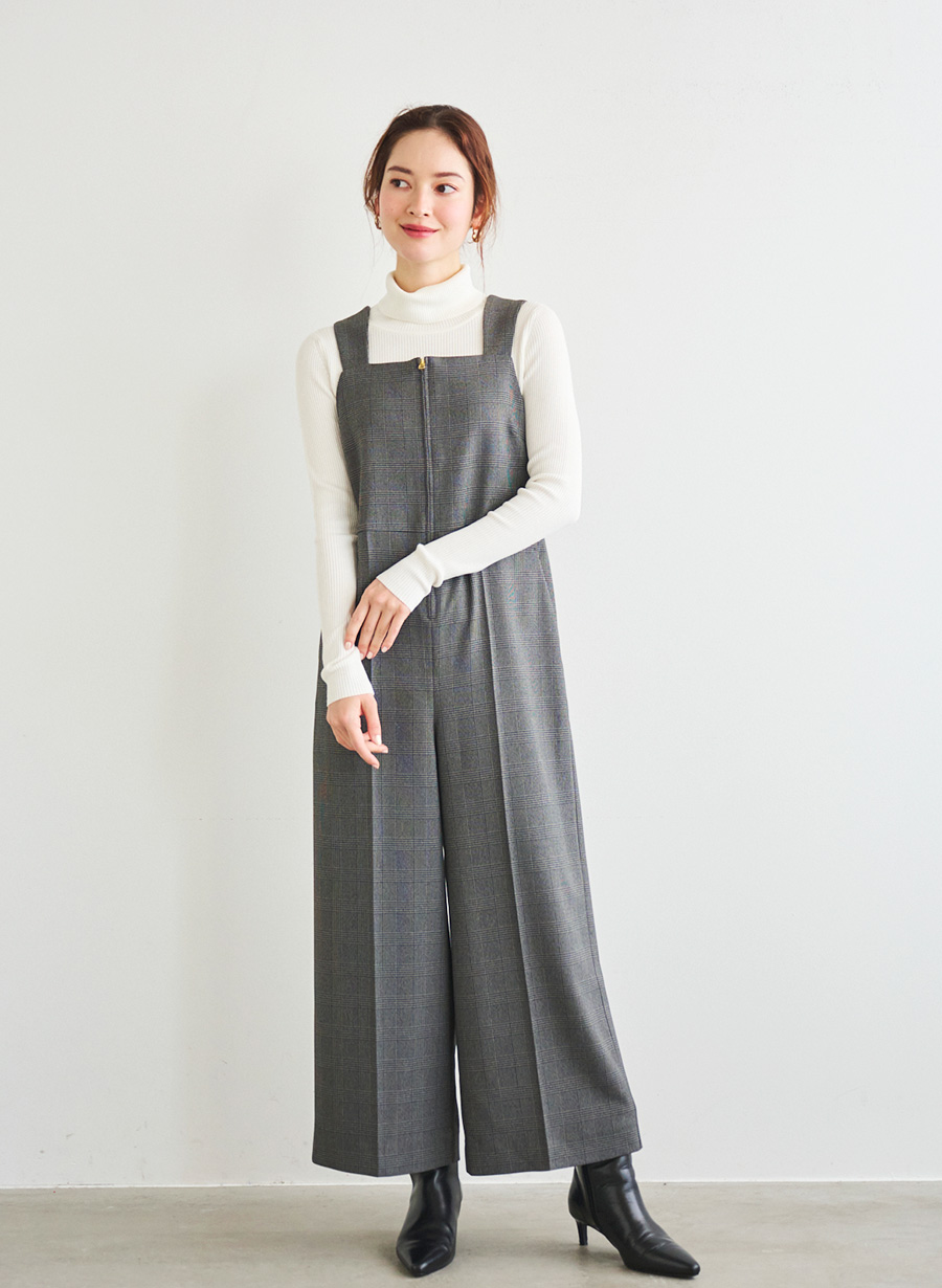 ウール調グレンチェックストレッチコンビネゾン｜LOUNIE（ルーニィ
