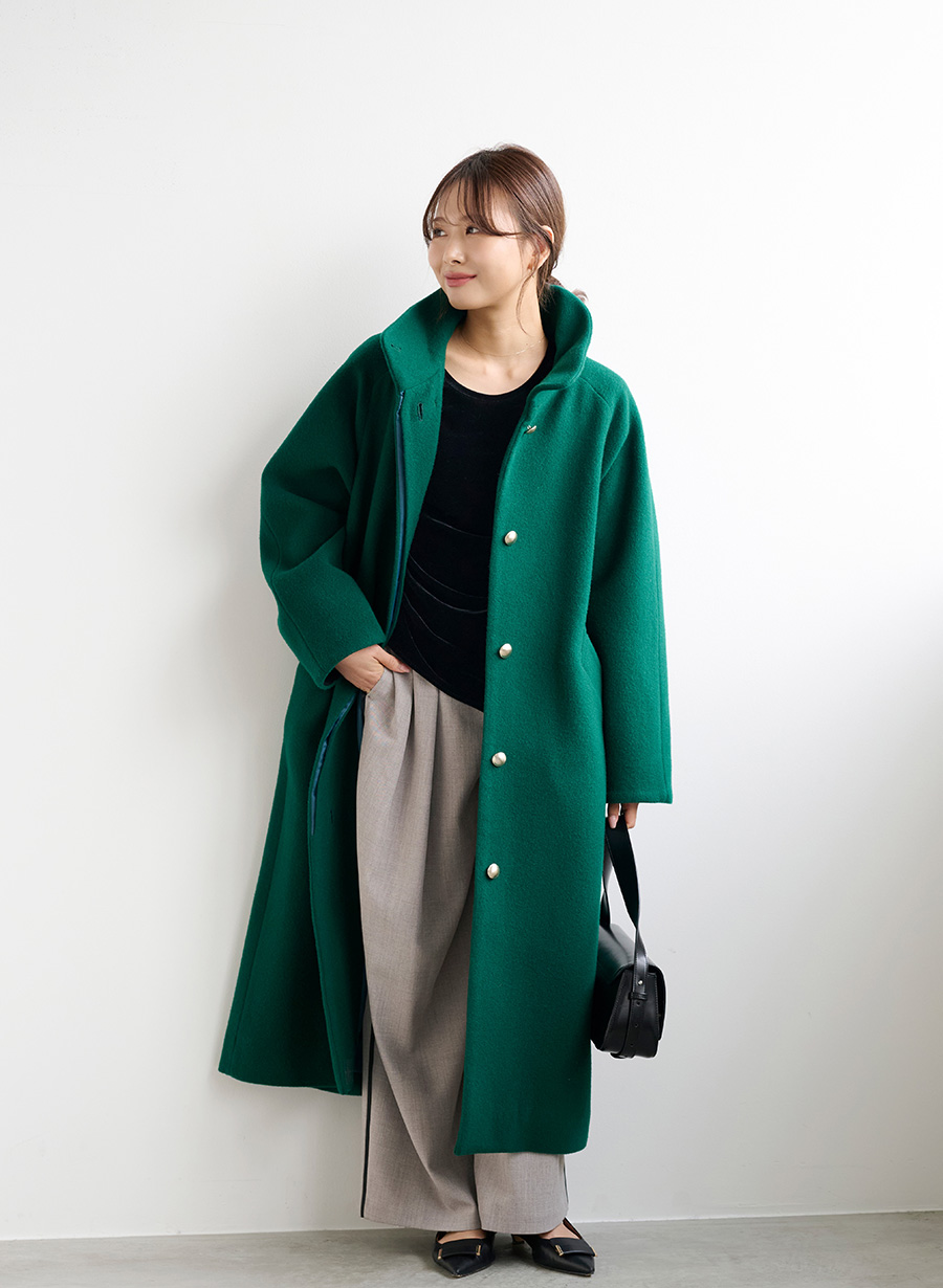 メリノウール＞スタンドカラーベルテットロングコート｜LOUNIE