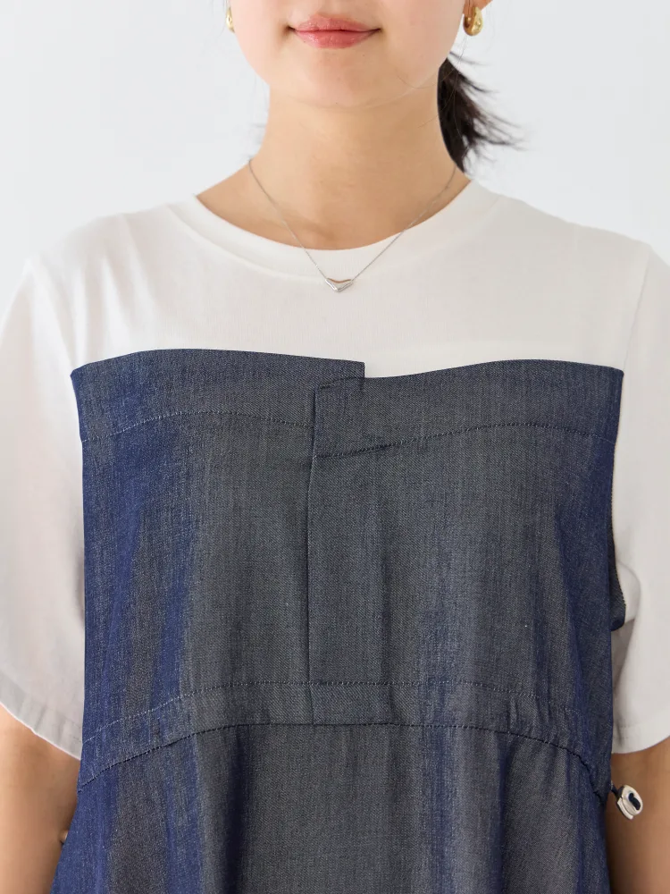 ネイビー 【LAVEANGE(ラビアンジェ)】デニムライク切替ワンピース