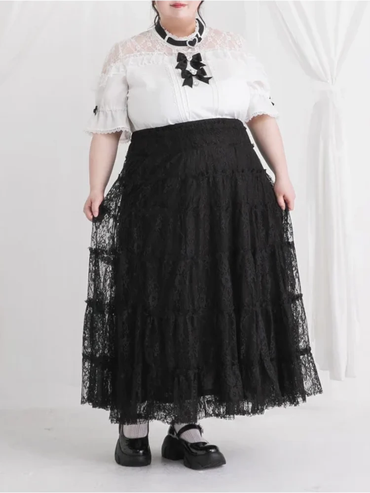 ブラック レースティアードロングスカート【4L-6L】 | フォーエル公式通販