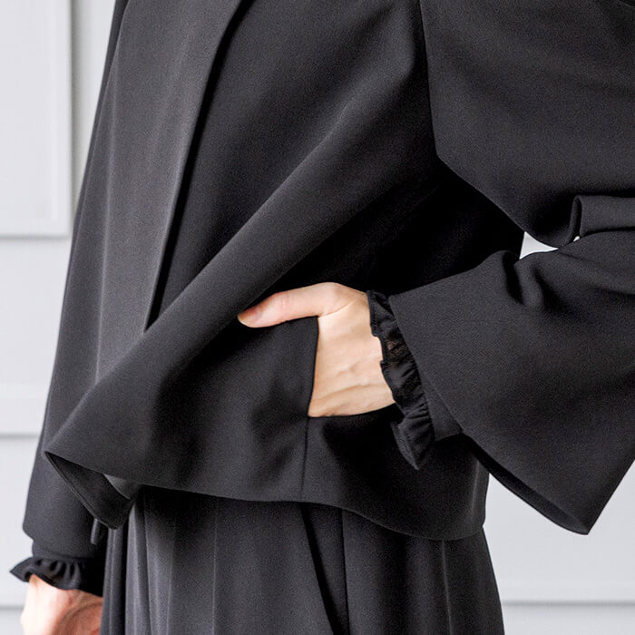 洗える｜ノーカラーのボレロジャケット L・ブラック｜東京ソワール