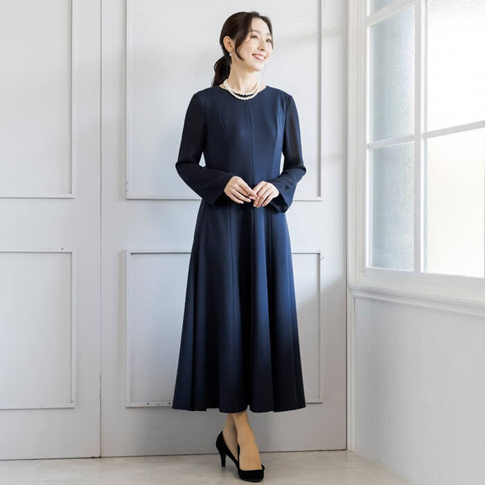 洗える｜切り替えラインが美しいワンピース 9号・ネイビー｜東京