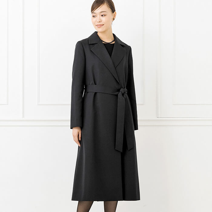 シャンタン素材のテーラードカラーコート 9号・ブラック｜東京