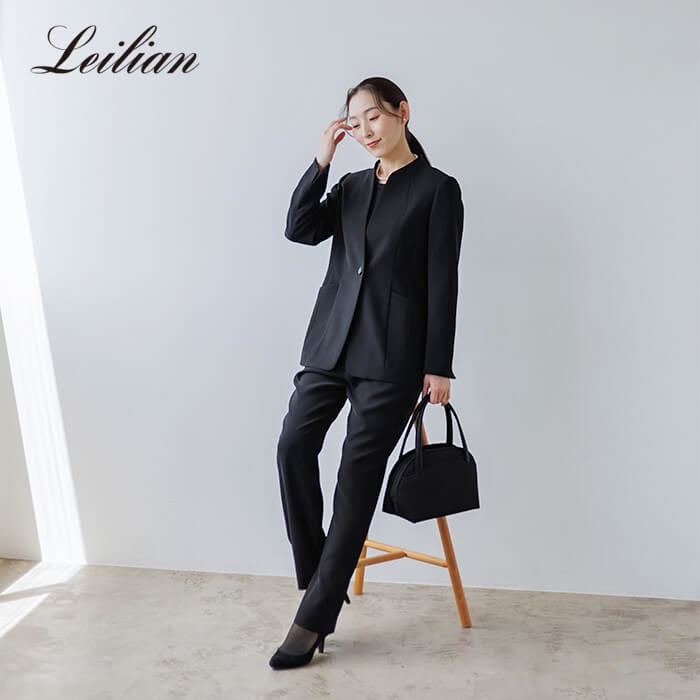 レリアン×東京ソワール／ブラウス付きパンツスーツ 9号・ブラック