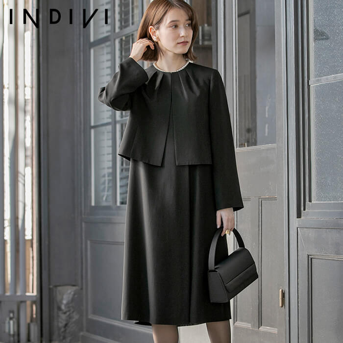 洗える｜タックがアクセントの夏用アンサンブル 9号・ブラック｜東京