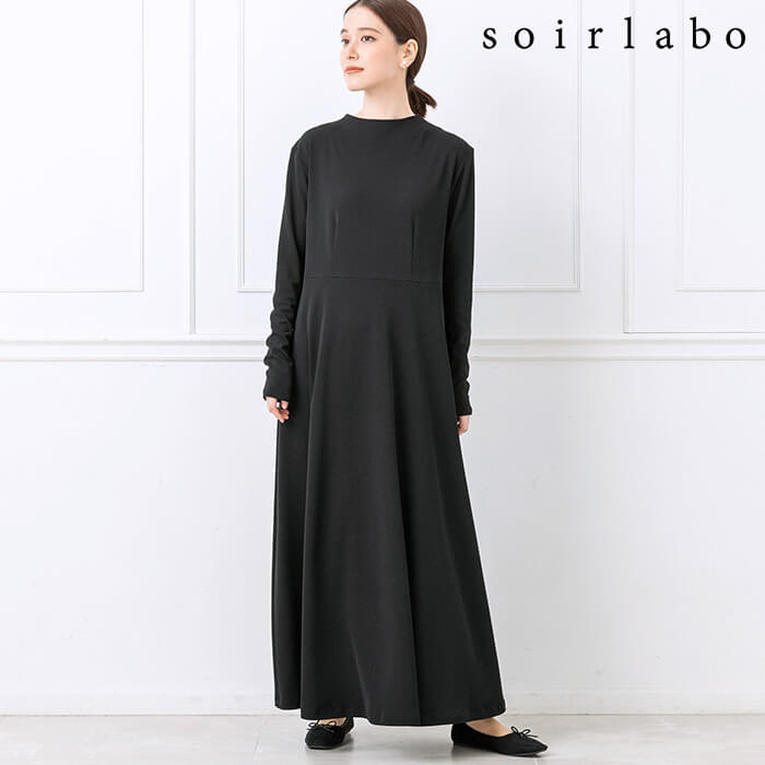 洗える｜シワになりにくいロングワンピース 13号・ブラック｜東京