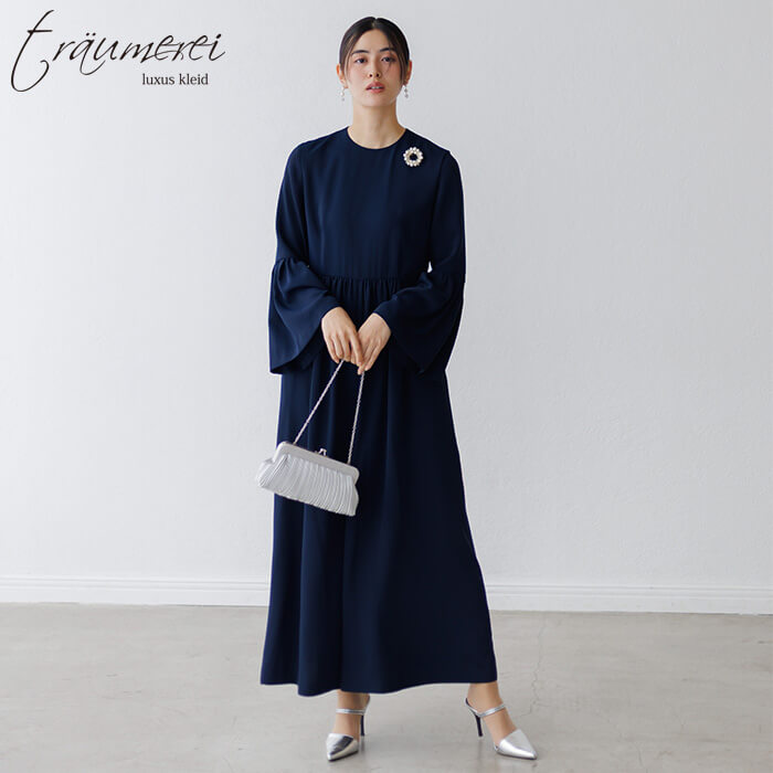 WEB限定｜ベルスリーブオールインワンドレス 9号・ネイビー｜東京