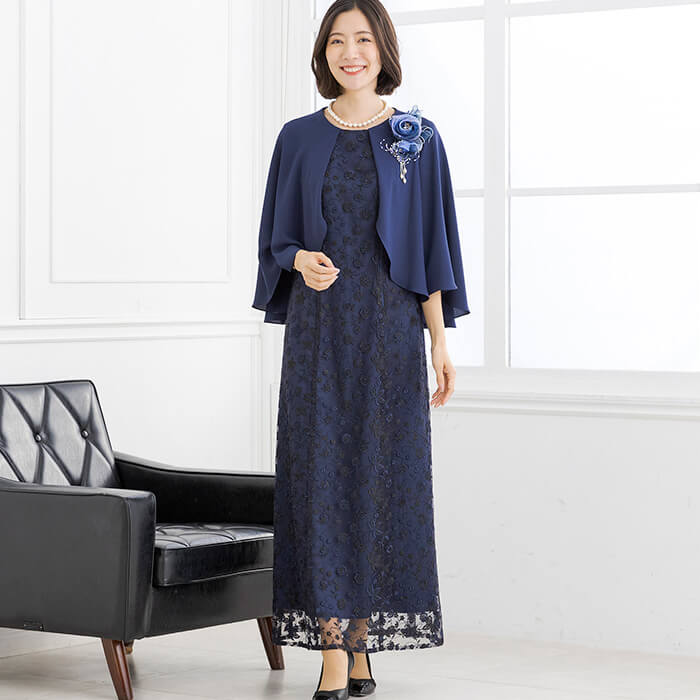 ケープ付きマザードレス 9号・ネイビー｜東京ソワールオンラインストア