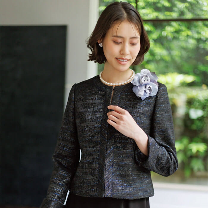 多彩色のお呼ばれジャケット 9号・ブラック｜東京ソワールオンライン