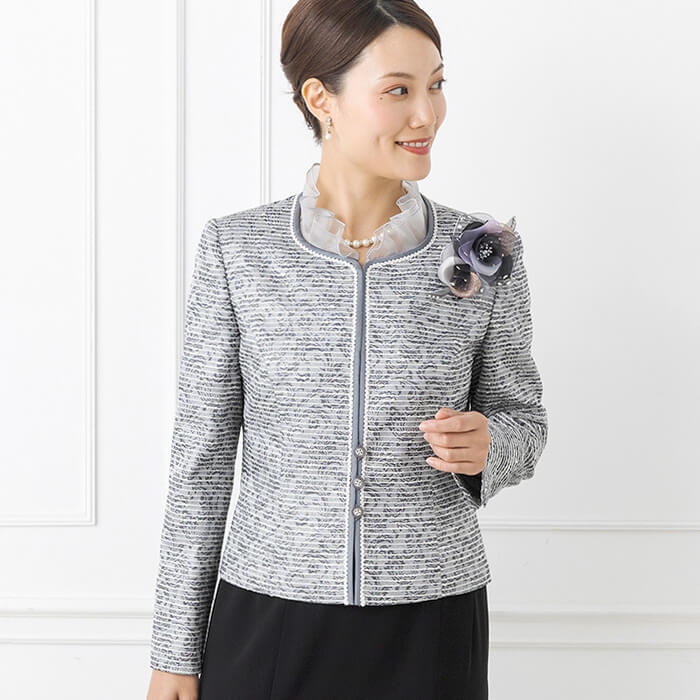 フリルカラーのフォーマルジャケット 7号・グレー｜東京ソワール