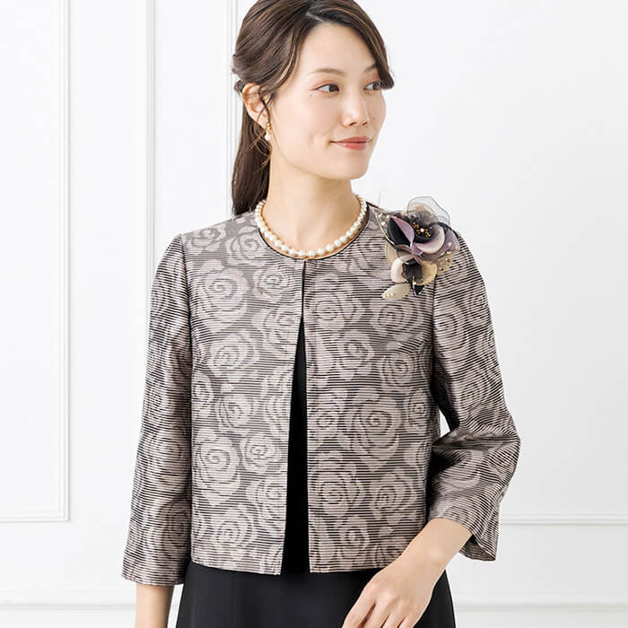 軽やかな花柄ジャカードジャケット 9号・ブロンズ｜東京ソワール