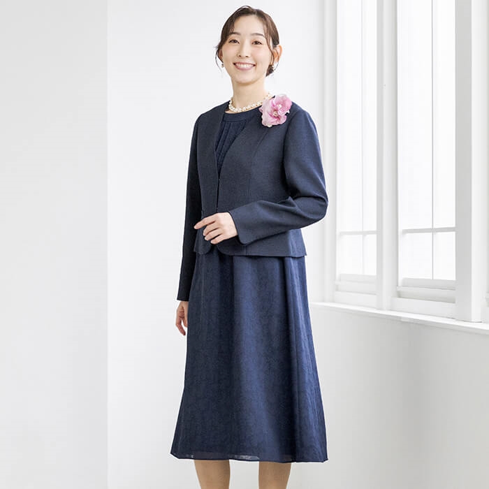 洗える｜麻調素材ジャケットのアンサンブル 13号・ネイビー｜東京