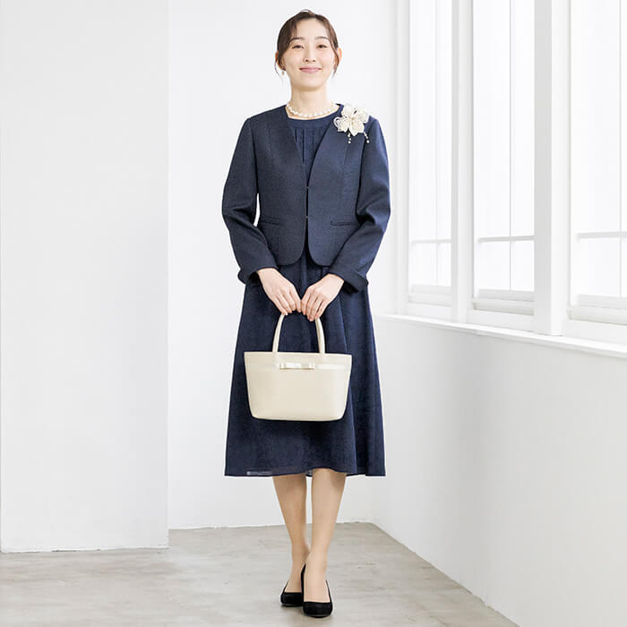 洗える｜麻調素材ジャケットのアンサンブル 15号・ネイビー｜東京