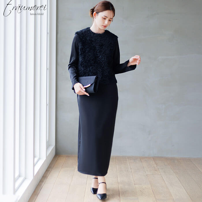 WEB限定｜チュール刺繍ベストとサテンドレスのセットアップ 9号