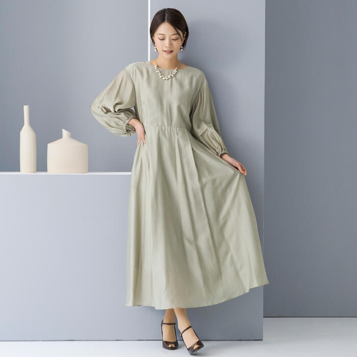 WEB限定｜ボリュームオーガンジードレス 9号・ライトグリーン｜東京