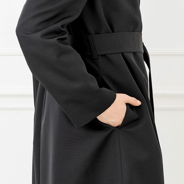 シャンタン素材のテーラードカラーコート 9号・ブラック｜東京