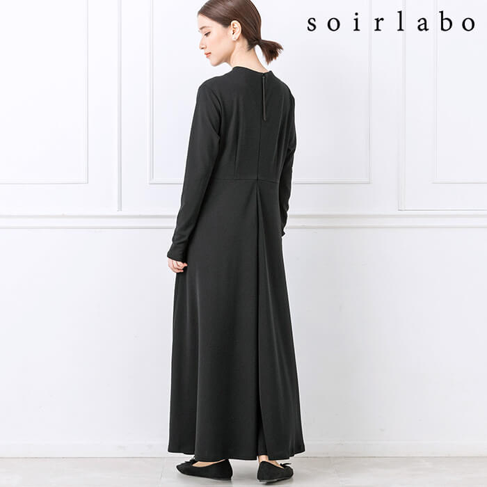 洗える｜シワになりにくいロングワンピース 13号・ブラック｜東京