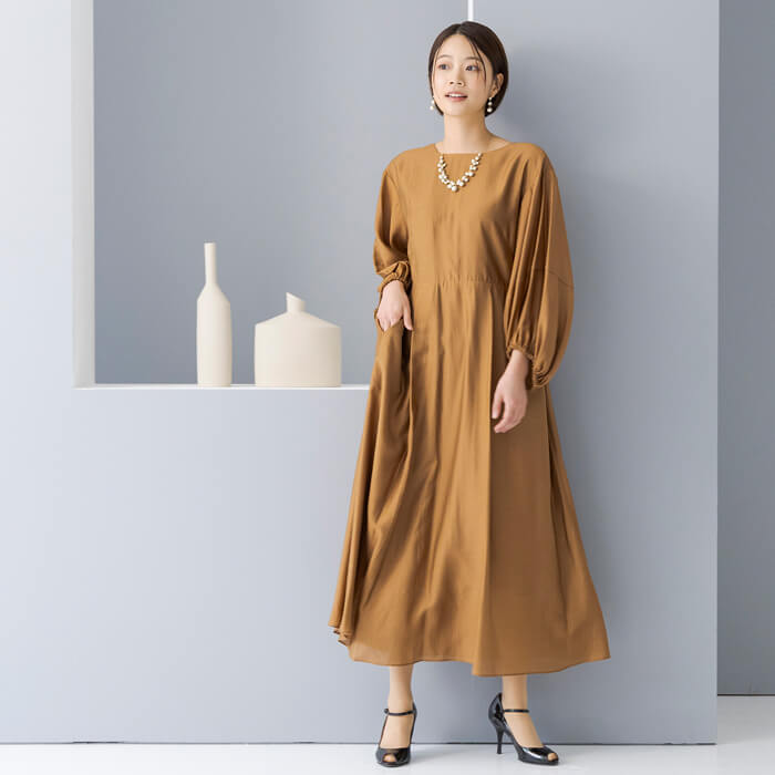 WEB限定｜ボリュームオーガンジードレス 9号・ブラウン｜東京ソワール