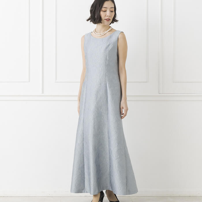 ケープ付きロングドレス 9号・ウォーターブルー｜東京ソワール