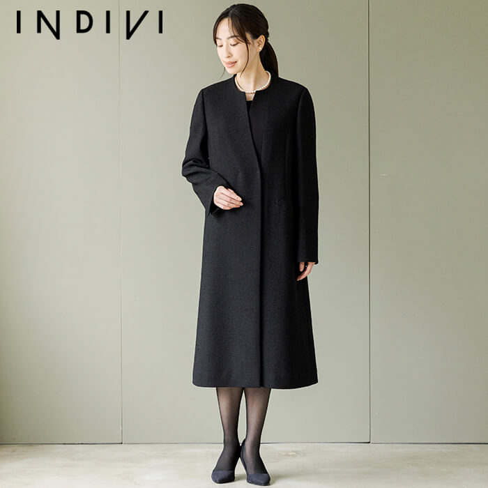 異素材切り替えのスタイリッシュコート M・ブラック｜東京ソワール